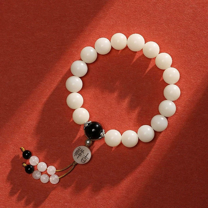 Buddha Stones Bodhi Seed Red Agate Black Obsidian Pink Crystal Rutilated Quartz Peace Wrist Mala Bracelet - Black Obsidian&Bodhi Seed(Wrist Circumference 14-15cm) - image 7