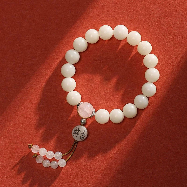 Buddha Stones Bodhi Seed Red Agate Black Obsidian Pink Crystal Rutilated Quartz Peace Wrist Mala Bracelet - Pink Crystal&Bodhi Seed(Wrist Circumference 14-15cm) - image 9