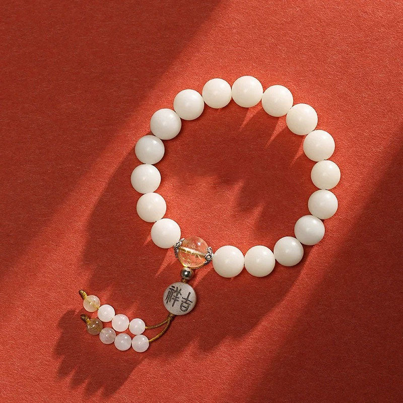 Buddha Stones Bodhi Seed Red Agate Black Obsidian Pink Crystal Rutilated Quartz Peace Wrist Mala Bracelet - Rutilated Quartz&Bodhi Seed(Wrist Circumference 14-15cm) - image 10