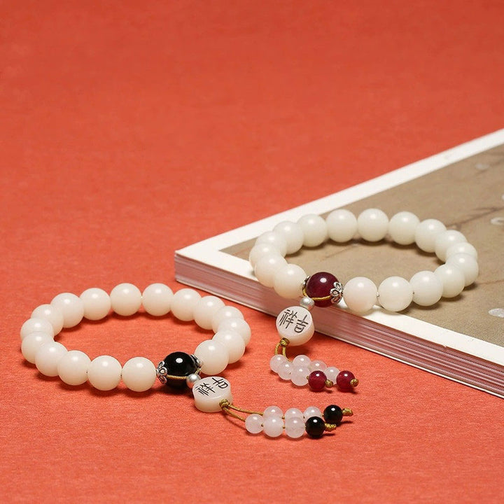 Buddha Stones Bodhi Seed Red Agate Black Obsidian Pink Crystal Rutilated Quartz Peace Wrist Mala Bracelet - image 14