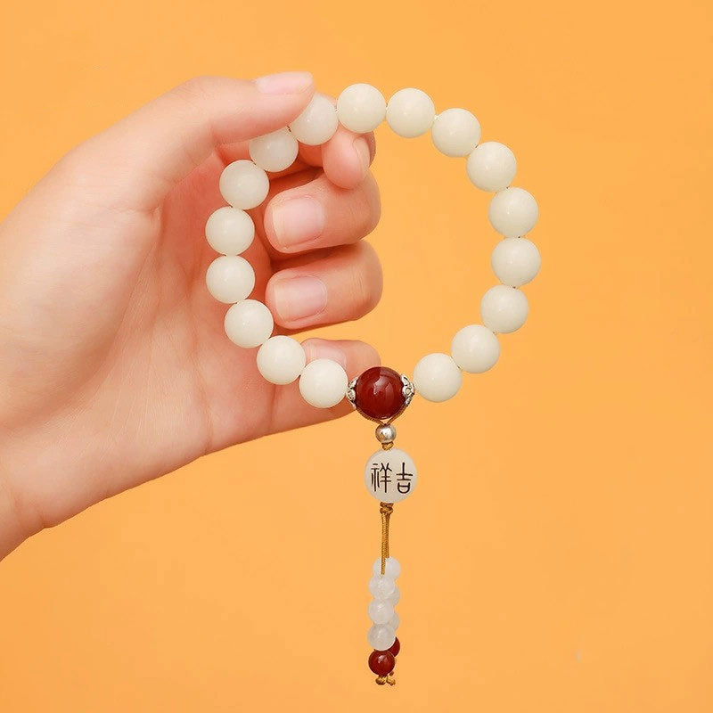 Buddha Stones Bodhi Seed Red Agate Black Obsidian Pink Crystal Rutilated Quartz Peace Wrist Mala Bracelet - image 2