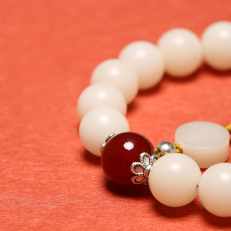 Buddha Stones Bodhi Seed Red Agate Black Obsidian Pink Crystal Rutilated Quartz Peace Wrist Mala Bracelet - image 4