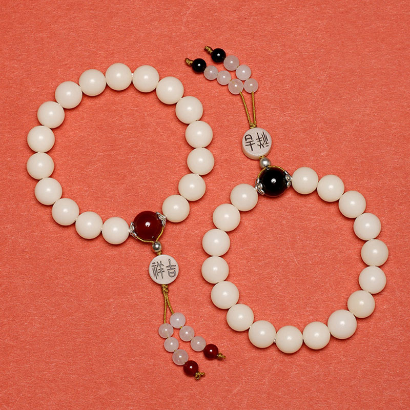 Buddha Stones Bodhi Seed Red Agate Black Obsidian Pink Crystal Rutilated Quartz Peace Wrist Mala Bracelet - image 15