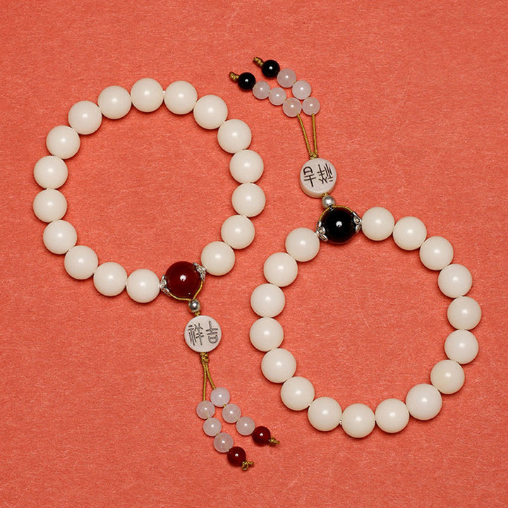 Buddha Stones Bodhi Seed Red Agate Black Obsidian Pink Crystal Rutilated Quartz Peace Wrist Mala Bracelet - image 15