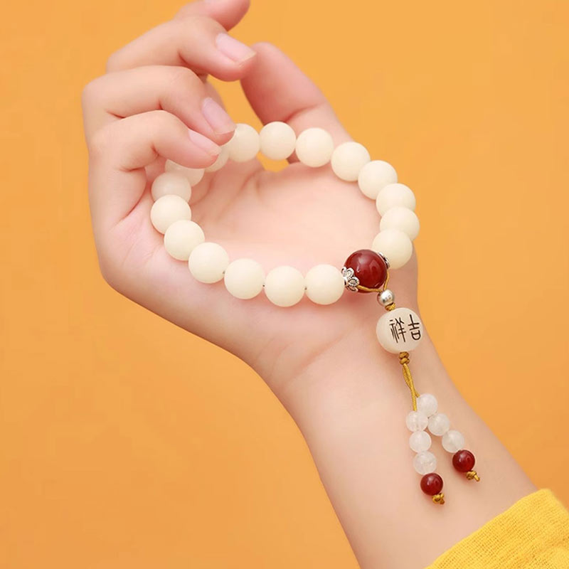 Buddha Stones Bodhi Seed Red Agate Black Obsidian Pink Crystal Rutilated Quartz Peace Wrist Mala Bracelet - image 3