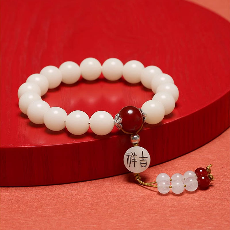 Buddha Stones Bodhi Seed Red Agate Black Obsidian Pink Crystal Rutilated Quartz Peace Wrist Mala Bracelet - image 1