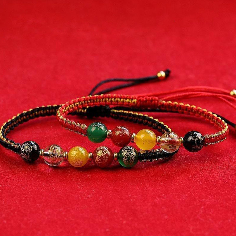 Buddha Stones Five Directions Gods of Wealth Agate Handmade Protection String Braid Bracelet - image 5