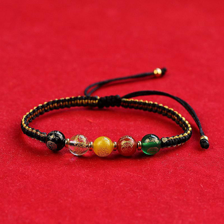 Buddha Stones Five Directions Gods of Wealth Agate Handmade Protection String Braid Bracelet - image 2