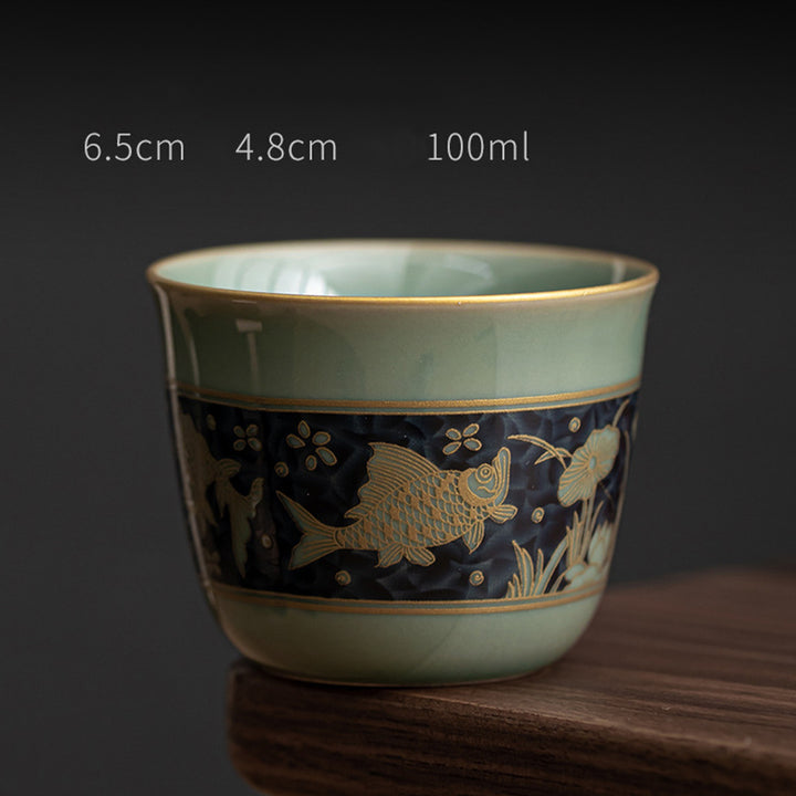 Buddha Stones Butterfly Flower Lotus Koi Fish Plum Blossom Ceramic Teacup Kung Fu Tea Cup 100ml - Koi Fish 6.5cm*4.8cm*100ml - image 4