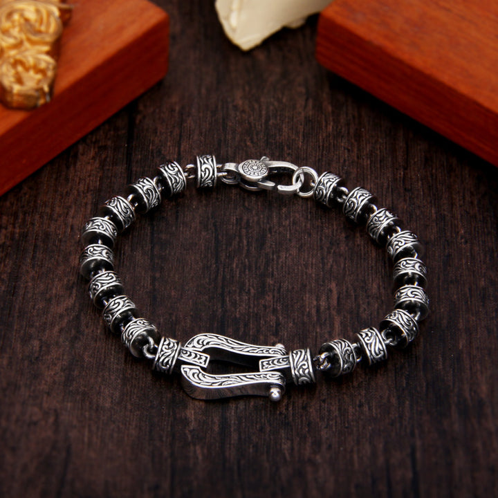 Buddha Stones Tang Dynasty Flower Design Copper Luck Buckle Bracelet - 22cm fit for Wrist Circumference 20cm - image 0