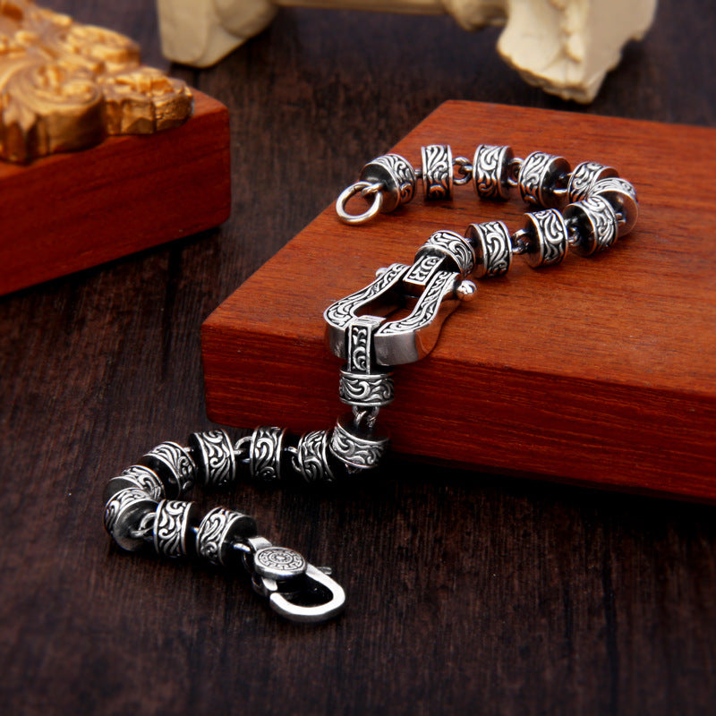 Buddha Stones Tang Dynasty Flower Design Copper Luck Buckle Bracelet - image 3