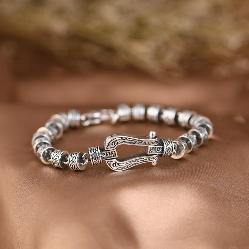 Buddha Stones Tang Dynasty Flower Design Copper Luck Buckle Bracelet - image 4