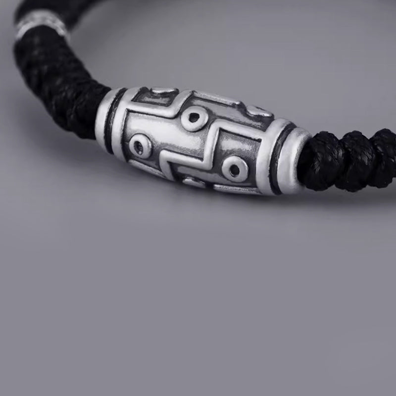Buddha Stones 999 Sterling Silver Nine-Eye Dzi Bead Pattern Blessing Rope Bracelet - image 7