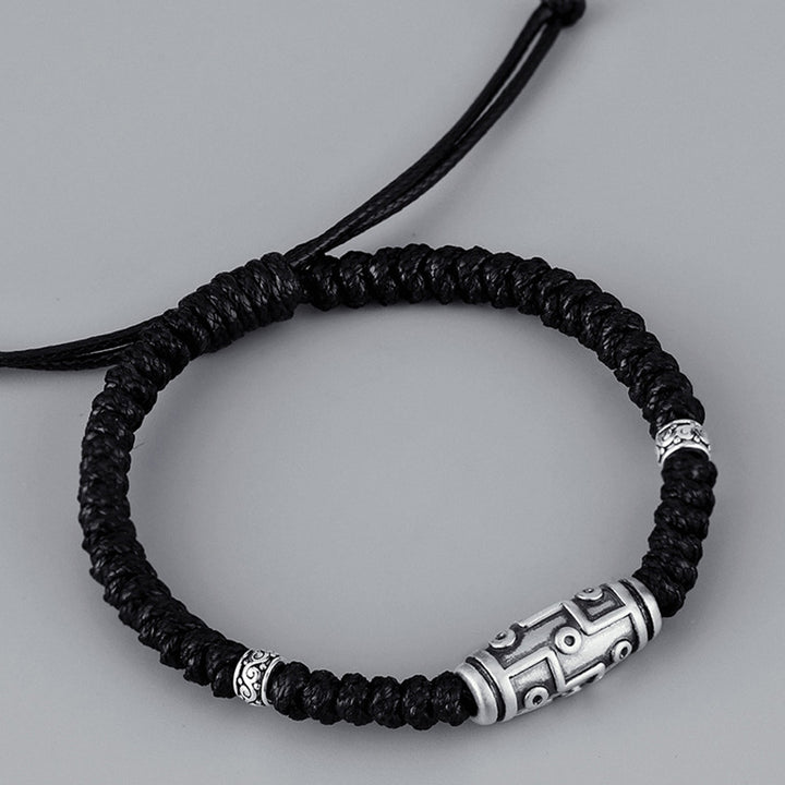 Buddha Stones 999 Sterling Silver Nine-Eye Dzi Bead Pattern Blessing Rope Bracelet - image 3