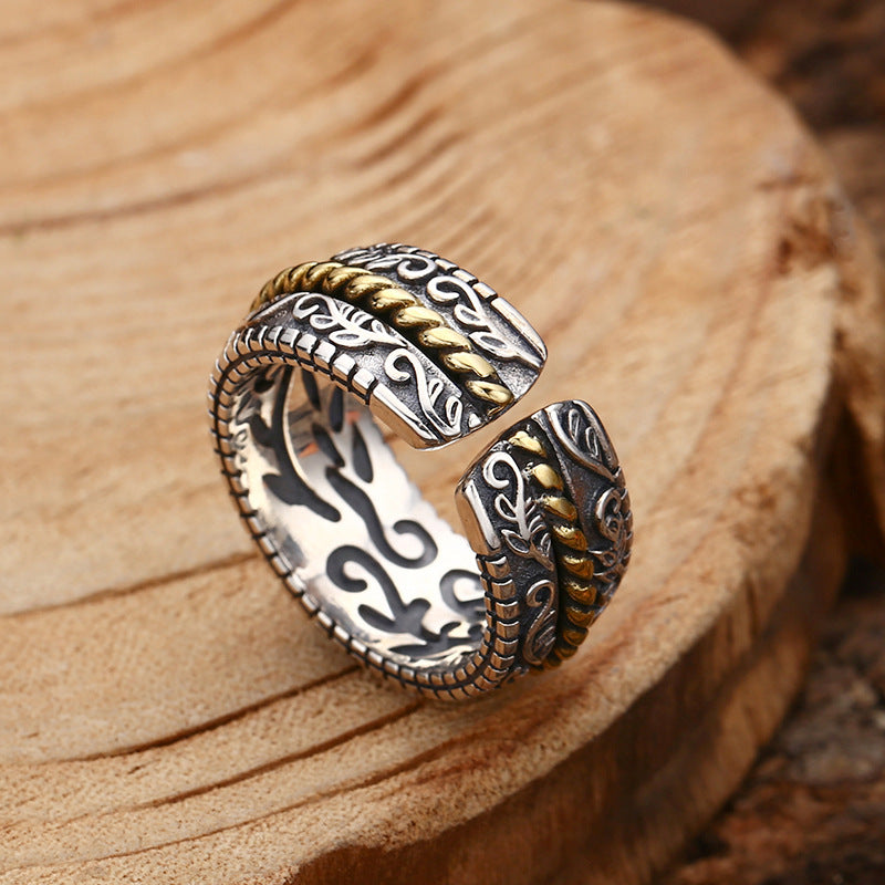 Buddha Stones 925 Sterling Silver Tang Dynasty Flower Design Luck Adjustable Ring - image 2