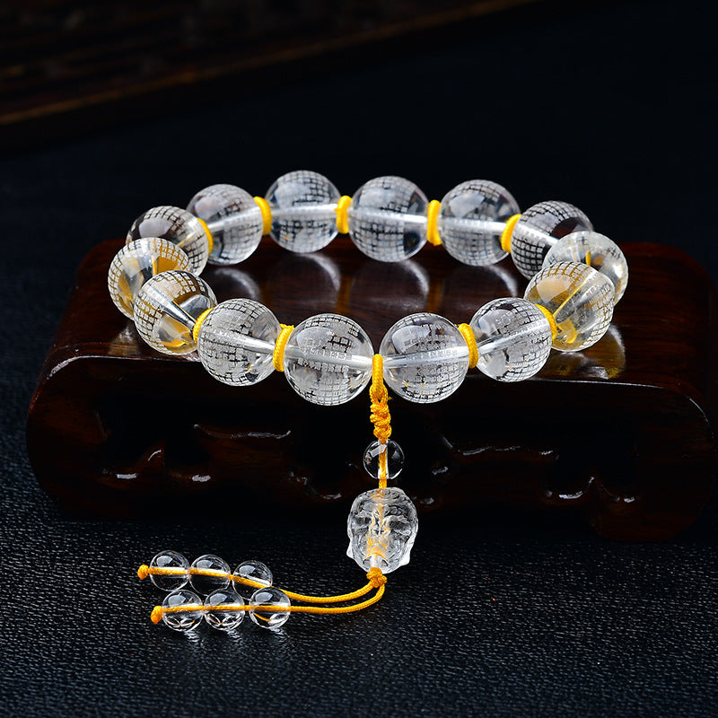 Buddha Stones Tibet White Crystal Half Demon Half Buddha Heart Sutra Lotus Healing Bracelet - 16mm(Wrist Circumference 14-16cm) - Half Demon Half Buddha&Heart Sutra - image 0