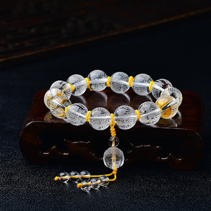 Buddha Stones Tibet White Crystal Half Demon Half Buddha Heart Sutra Lotus Healing Bracelet - 16mm(Wrist Circumference 14-16cm) - Buddha&Heart Sutra - image 4