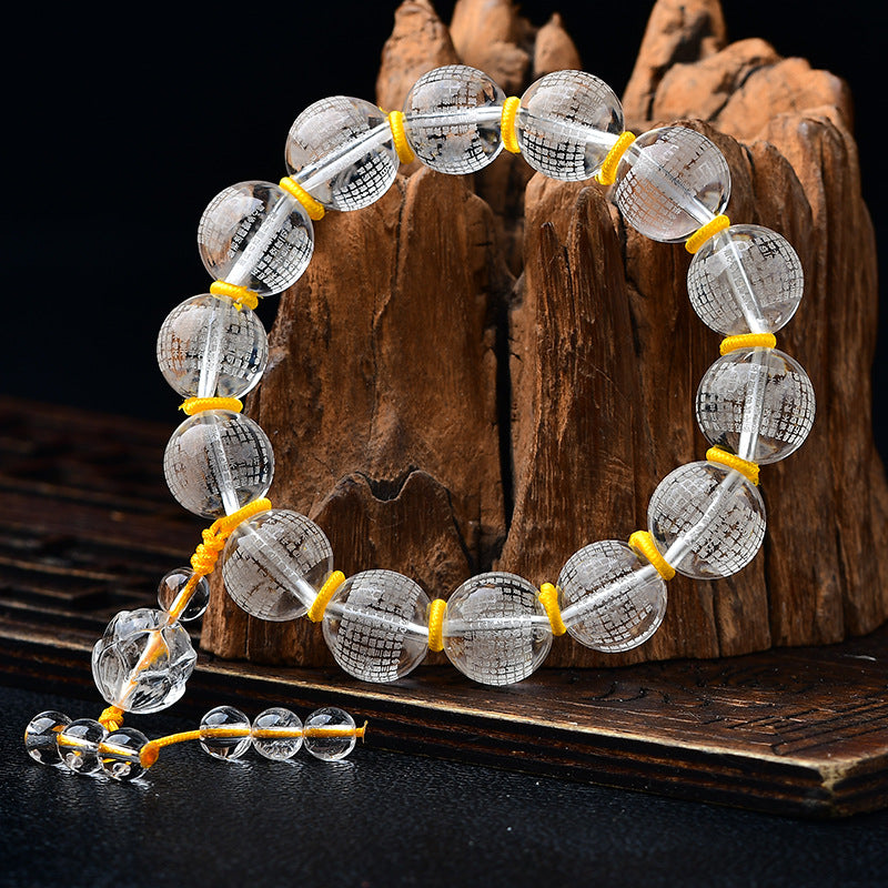 Buddha Stones Tibet White Crystal Half Demon Half Buddha Heart Sutra Lotus Healing Bracelet - 16mm(Wrist Circumference 14-16cm) - Lotus&Heart Sutra - image 3