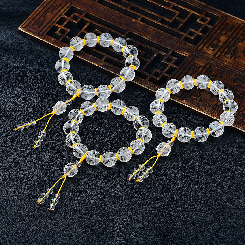 Buddha Stones Tibet White Crystal Half Demon Half Buddha Heart Sutra Lotus Healing Bracelet - image 1