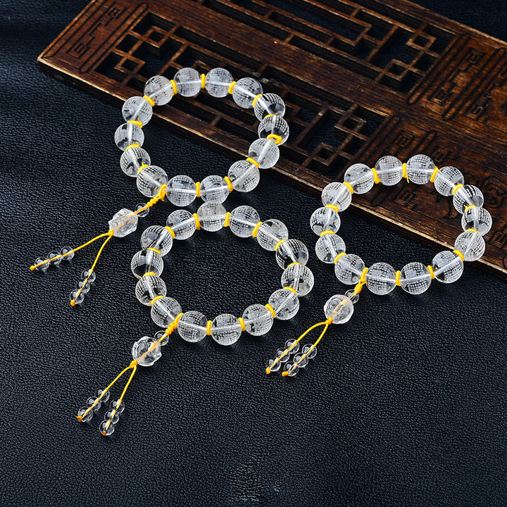 Buddha Stones Tibet White Crystal Half Demon Half Buddha Heart Sutra Lotus Healing Bracelet - image 1