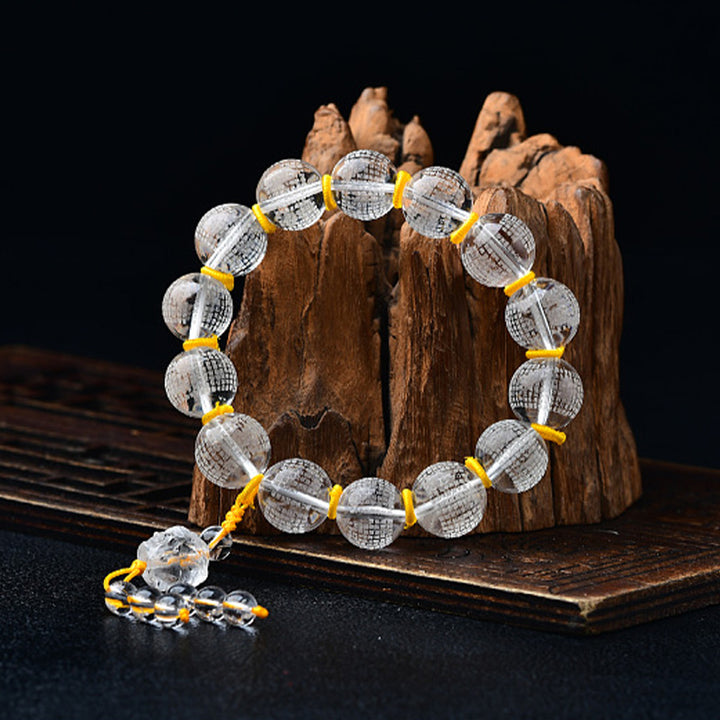 Buddha Stones Tibet White Crystal Half Demon Half Buddha Heart Sutra Lotus Healing Bracelet - image 2