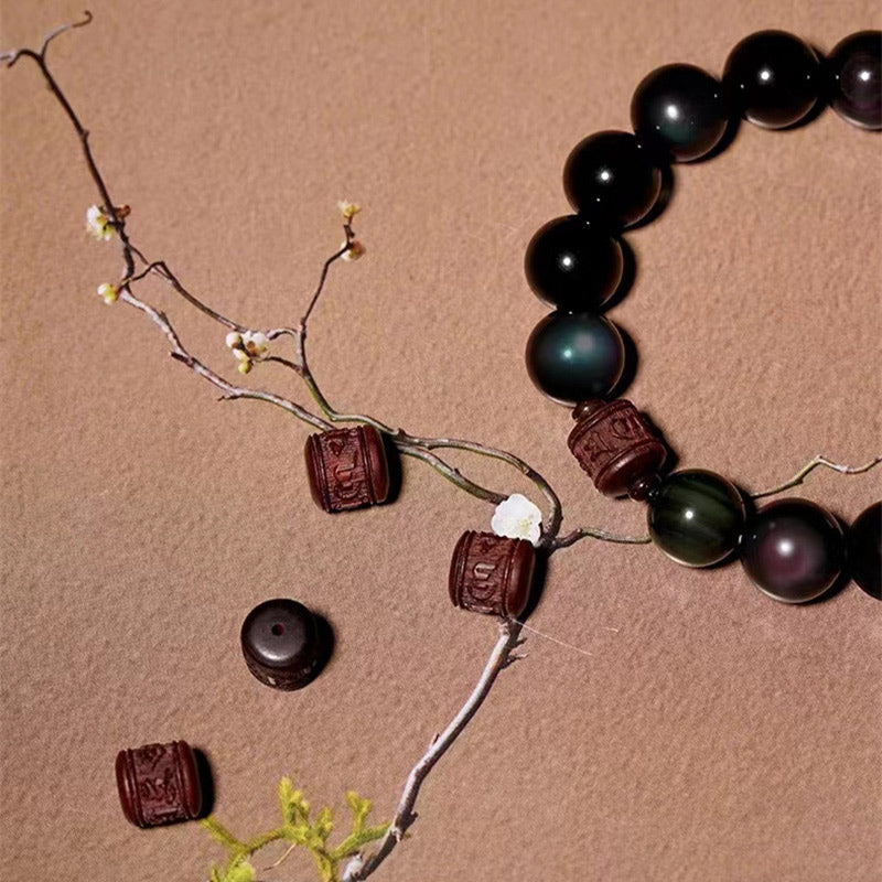 Buddha Stones Natural Gold Sheen Obsidian Rainbow Obsidian Om Mani Padme Hum Fu Character Healing Bracelet - image 31