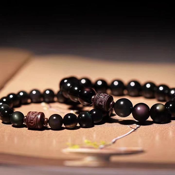 Buddha Stones Natural Gold Sheen Obsidian Rainbow Obsidian Om Mani Padme Hum Fu Character Healing Bracelet - image 42