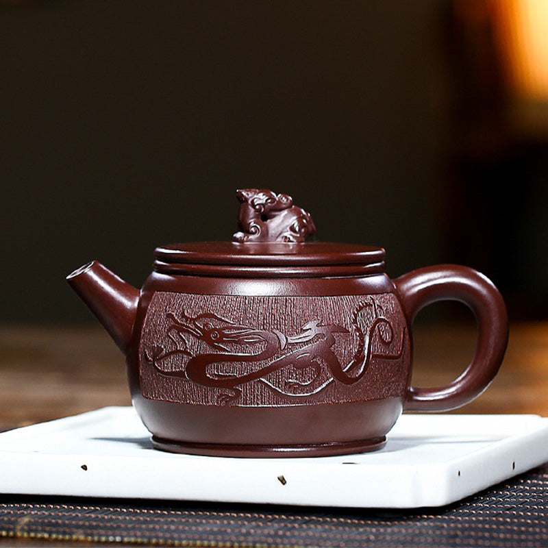 Buddha Stones Yixing Handmade Brown Dragon Purple Clay Kung Fu Teapot 240ml - 13.2cm*6.6cm*240ml - image 0
