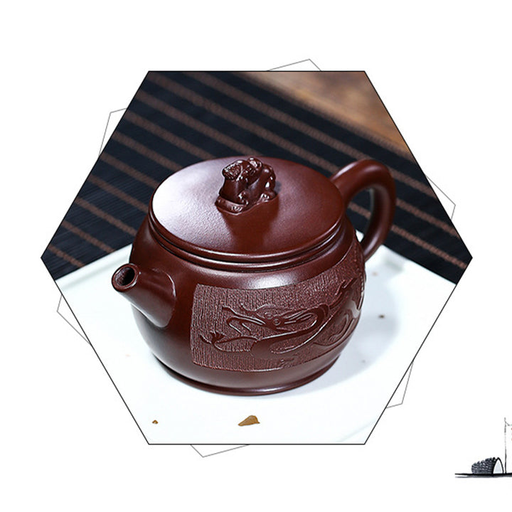 Buddha Stones Yixing Handmade Brown Dragon Purple Clay Kung Fu Teapot 240ml - image 8