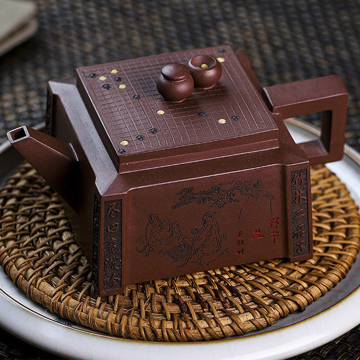 Buddha Stones Yixing All Handmade Gomoku Playing Chess Purple Clay Kung Fu Square Teapot 280ml - image 23