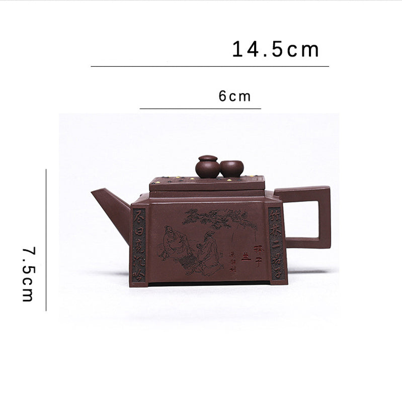 Buddha Stones Yixing All Handmade Gomoku Playing Chess Purple Clay Kung Fu Square Teapot 280ml - image 29