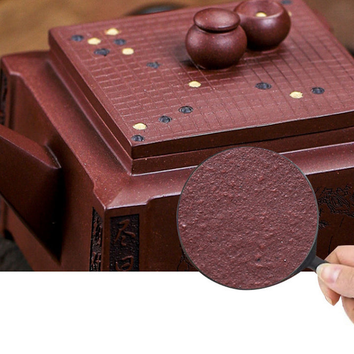 Buddha Stones Yixing All Handmade Gomoku Playing Chess Purple Clay Kung Fu Square Teapot 280ml - image 28