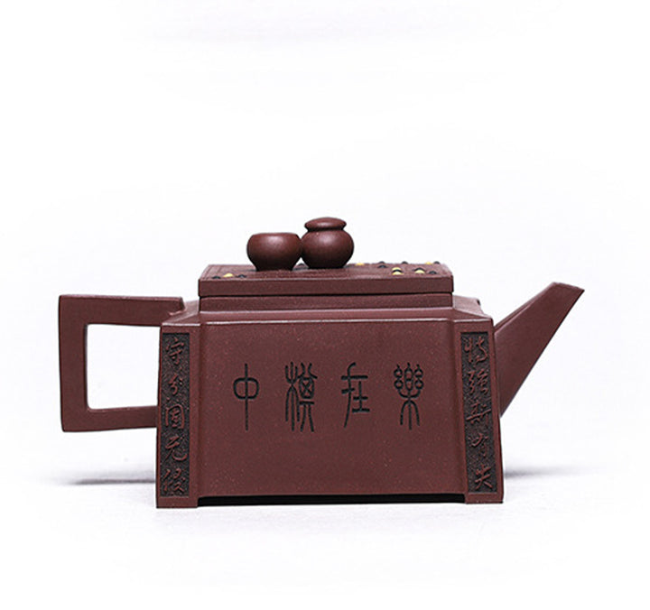 Buddha Stones Yixing All Handmade Gomoku Playing Chess Purple Clay Kung Fu Square Teapot 280ml - image 15