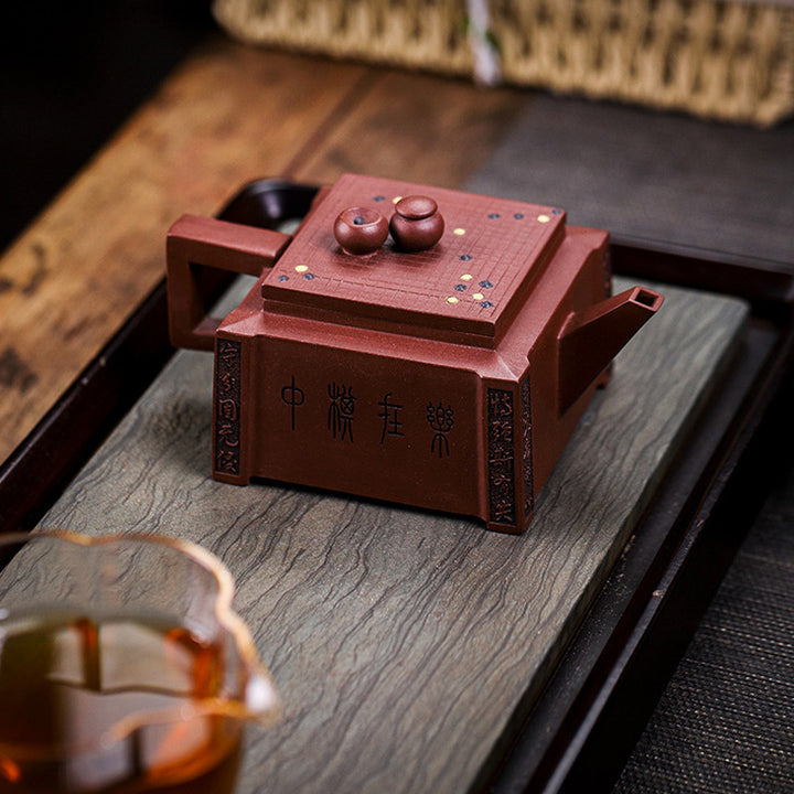 Buddha Stones Yixing All Handmade Gomoku Playing Chess Purple Clay Kung Fu Square Teapot 280ml - image 27
