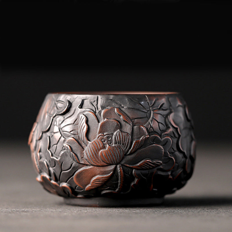 Buddha Stones Lotus Leaf Flower Landscape Dragon Bamboo Ceramic Teacup Kung Fu Tea Cup Bowl - Lotus 8cm*5cm*130ml - image 0