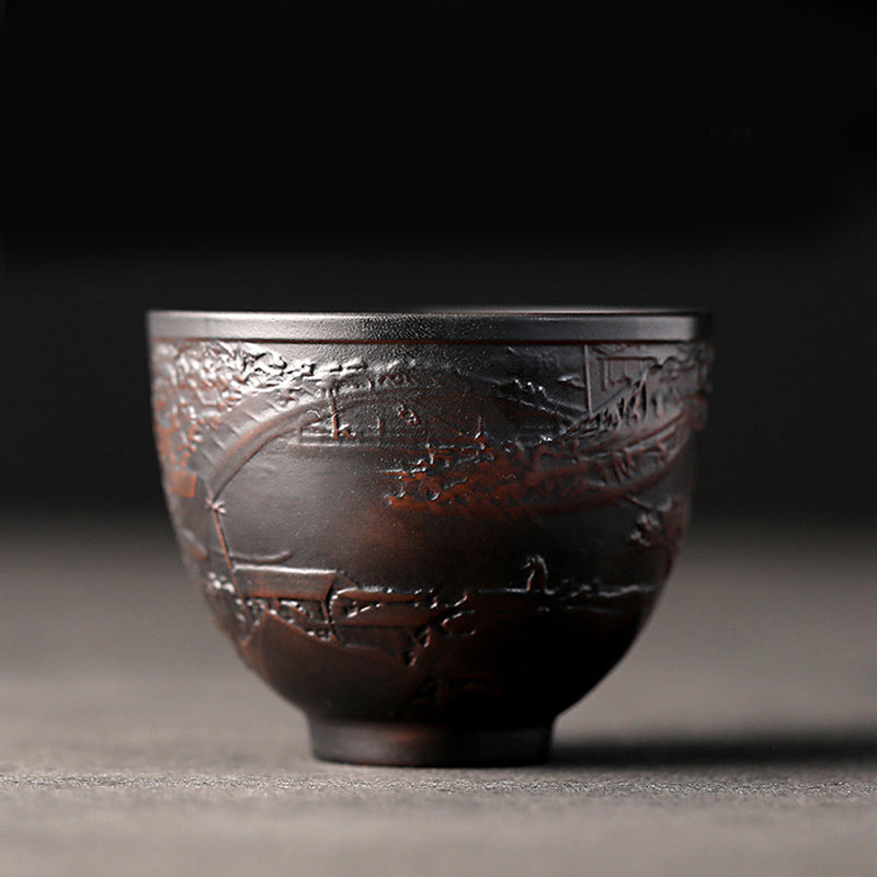 Buddha Stones Lotus Leaf Flower Landscape Dragon Bamboo Ceramic Teacup Kung Fu Tea Cup Bowl - Landscape 7.5cm*6cm*140ml - image 9
