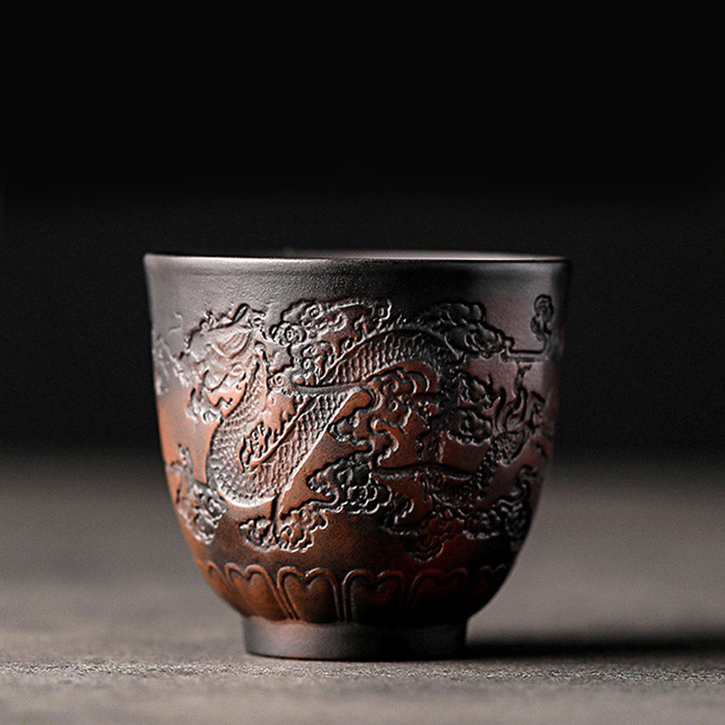 Buddha Stones Lotus Leaf Flower Landscape Dragon Bamboo Ceramic Teacup Kung Fu Tea Cup Bowl - Auspicious Dragon 7cm*6.5cm*140ml - image 10