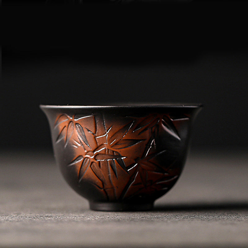Buddha Stones Lotus Leaf Flower Landscape Dragon Bamboo Ceramic Teacup Kung Fu Tea Cup Bowl - Bamboo 5cm*5cm*100ml - image 15