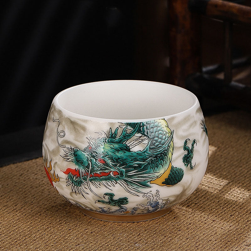 Buddha Stones Dragon Cicada Bamboo Deer Crane Lotus Plum Flower Ceramic Teacup Kung Fu Tea Cup Bowl 185ml - Dragon Rising All Over The World 8.5cm*5.5cm*185ml - image 2