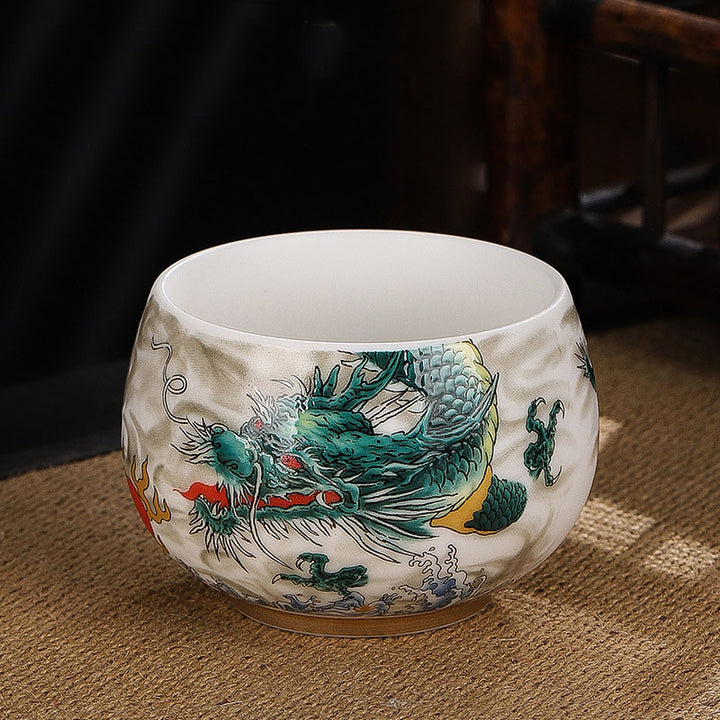 Buddha Stones Dragon Cicada Bamboo Deer Crane Lotus Plum Flower Ceramic Teacup Kung Fu Tea Cup Bowl 185ml - Dragon Rising All Over The World 8.5cm*5.5cm*185ml - image 2
