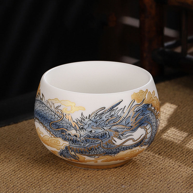 Buddha Stones Dragon Cicada Bamboo Deer Crane Lotus Plum Flower Ceramic Teacup Kung Fu Tea Cup Bowl 185ml - Auspicious Dragon 8.5cm*5.5cm*185ml - image 6