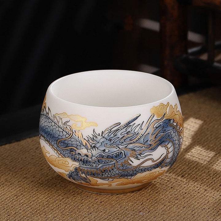 Buddha Stones Dragon Cicada Bamboo Deer Crane Lotus Plum Flower Ceramic Teacup Kung Fu Tea Cup Bowl 185ml - Auspicious Dragon 8.5cm*5.5cm*185ml - image 6