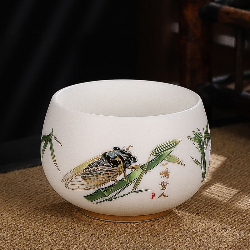 Buddha Stones Dragon Cicada Bamboo Deer Crane Lotus Plum Flower Ceramic Teacup Kung Fu Tea Cup Bowl 185ml - Deer 8.5cm*5.5cm*185ml - image 10