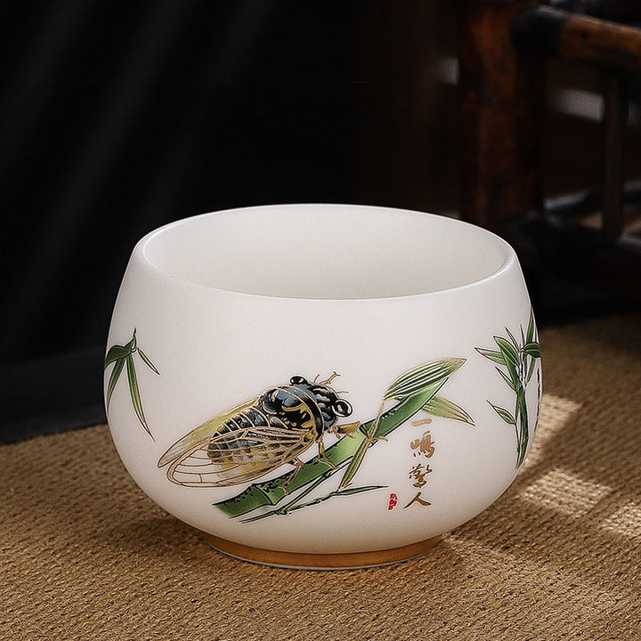 Buddha Stones Dragon Cicada Bamboo Deer Crane Lotus Plum Flower Ceramic Teacup Kung Fu Tea Cup Bowl 185ml - Deer 8.5cm*5.5cm*185ml - image 10