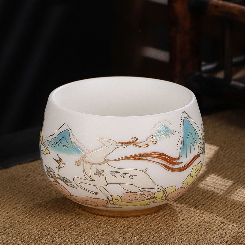 Buddha Stones Dragon Cicada Bamboo Deer Crane Lotus Plum Flower Ceramic Teacup Kung Fu Tea Cup Bowl 185ml - image 11