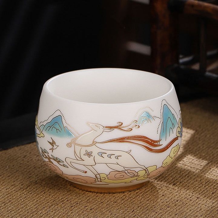 Buddha Stones Dragon Cicada Bamboo Deer Crane Lotus Plum Flower Ceramic Teacup Kung Fu Tea Cup Bowl 185ml - image 11
