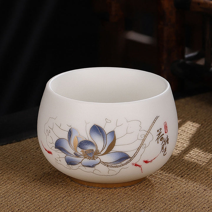 Buddha Stones Dragon Cicada Bamboo Deer Crane Lotus Plum Flower Ceramic Teacup Kung Fu Tea Cup Bowl 185ml - Blue Lotus 8.5cm*5.5cm*185ml - image 13