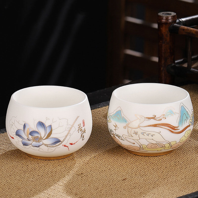 Buddha Stones Dragon Cicada Bamboo Deer Crane Lotus Plum Flower Ceramic Teacup Kung Fu Tea Cup Bowl 185ml - image 14