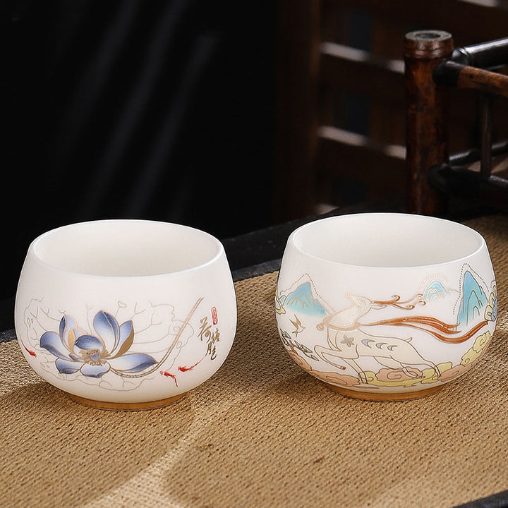 Buddha Stones Dragon Cicada Bamboo Deer Crane Lotus Plum Flower Ceramic Teacup Kung Fu Tea Cup Bowl 185ml - image 14