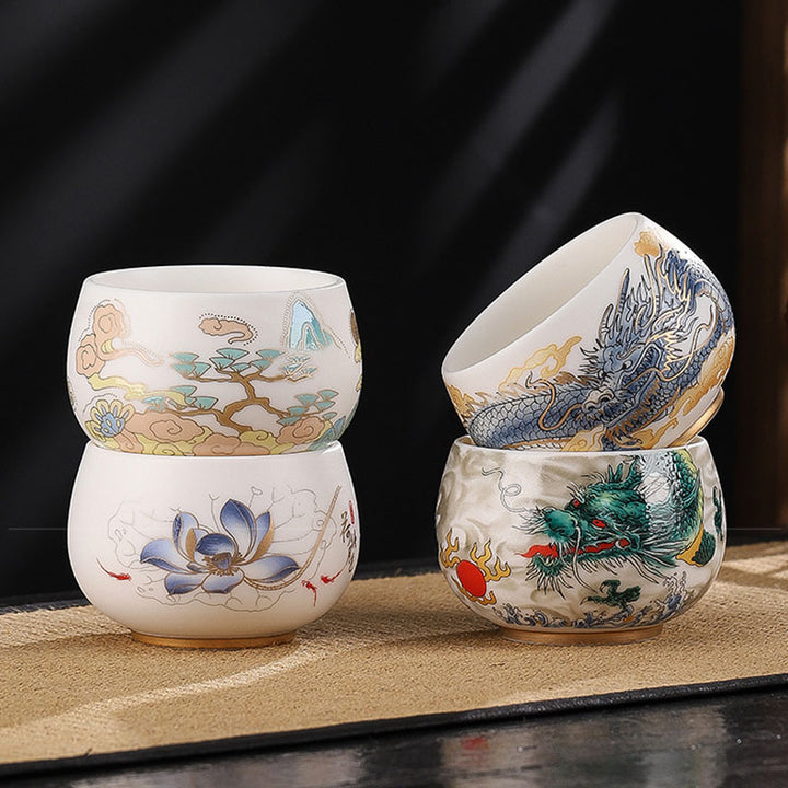 Buddha Stones Dragon Cicada Bamboo Deer Crane Lotus Plum Flower Ceramic Teacup Kung Fu Tea Cup Bowl 185ml - image 17
